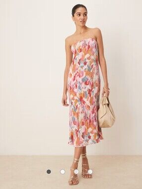 Abercrombie & Fitch Strapless Floral Midi Dress in Pink, Orange, Blue